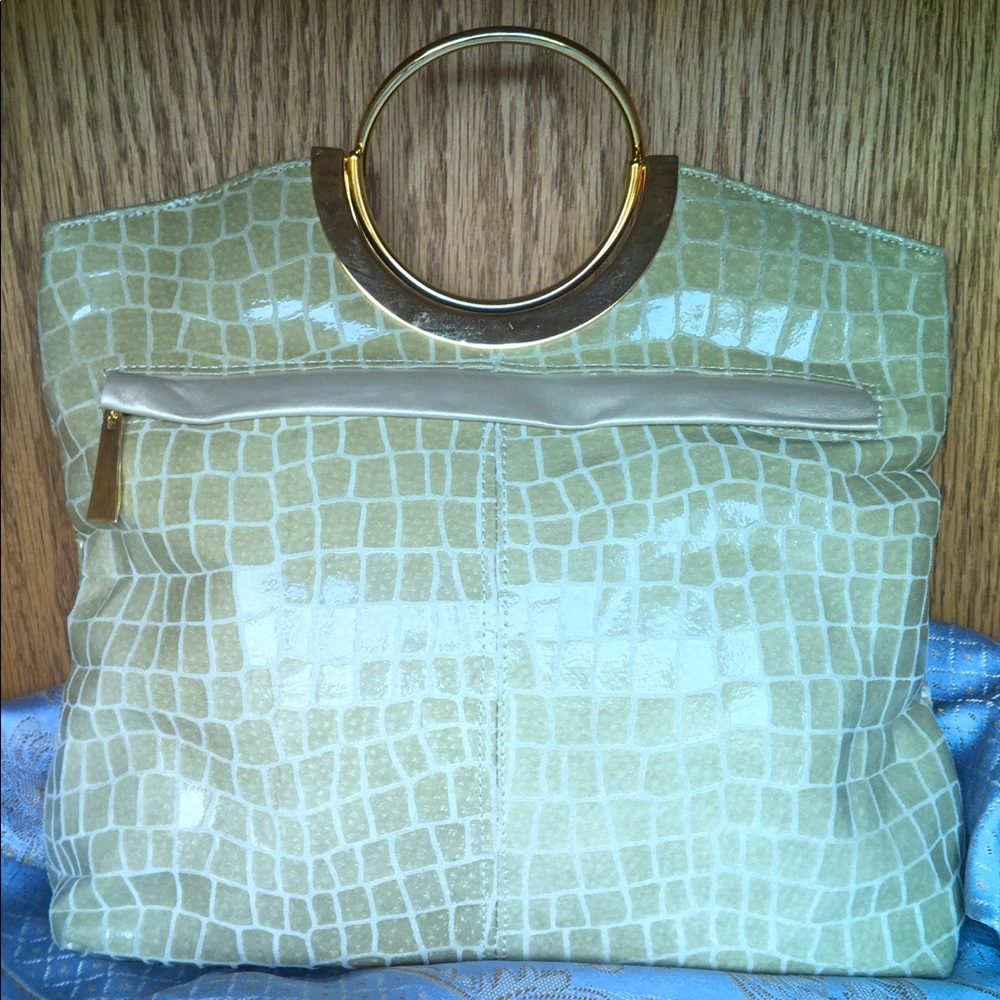 Vintage alligator print leather handbag